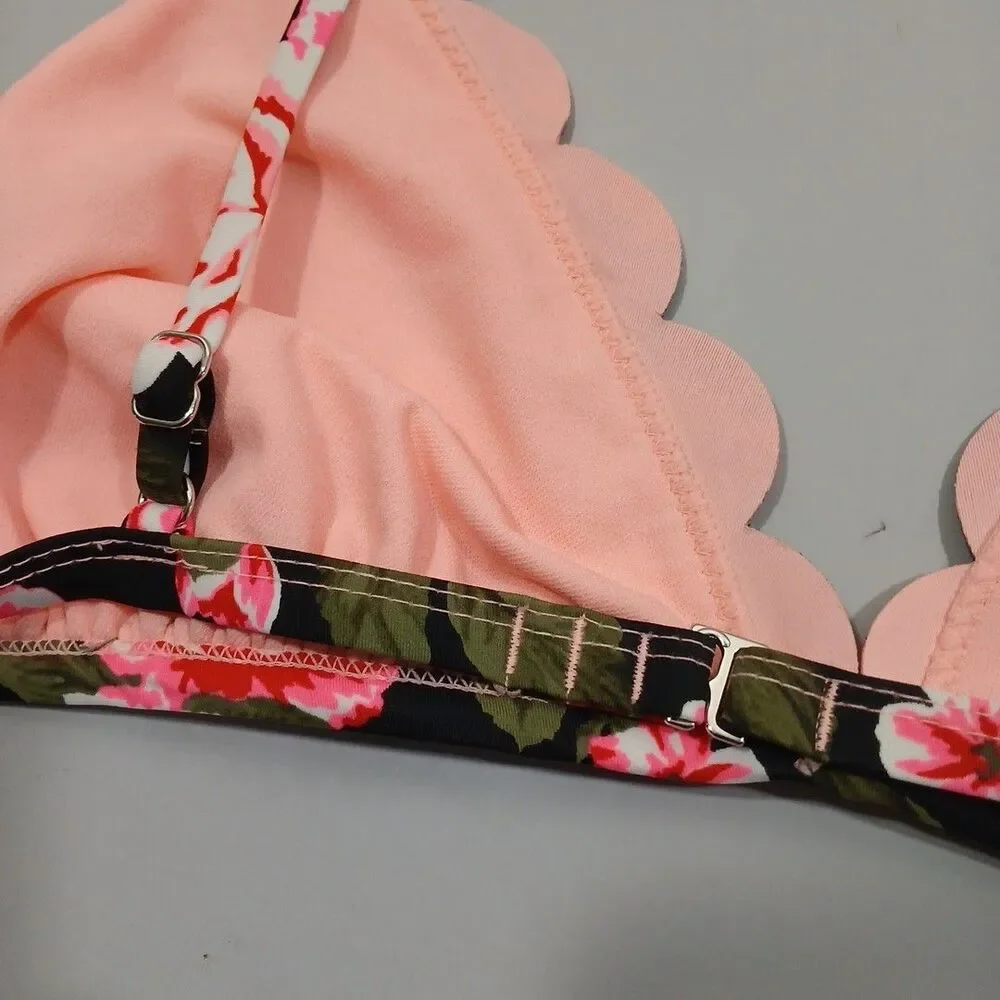 Women Bikini Top Tropical Vacation Black Red S/M 30